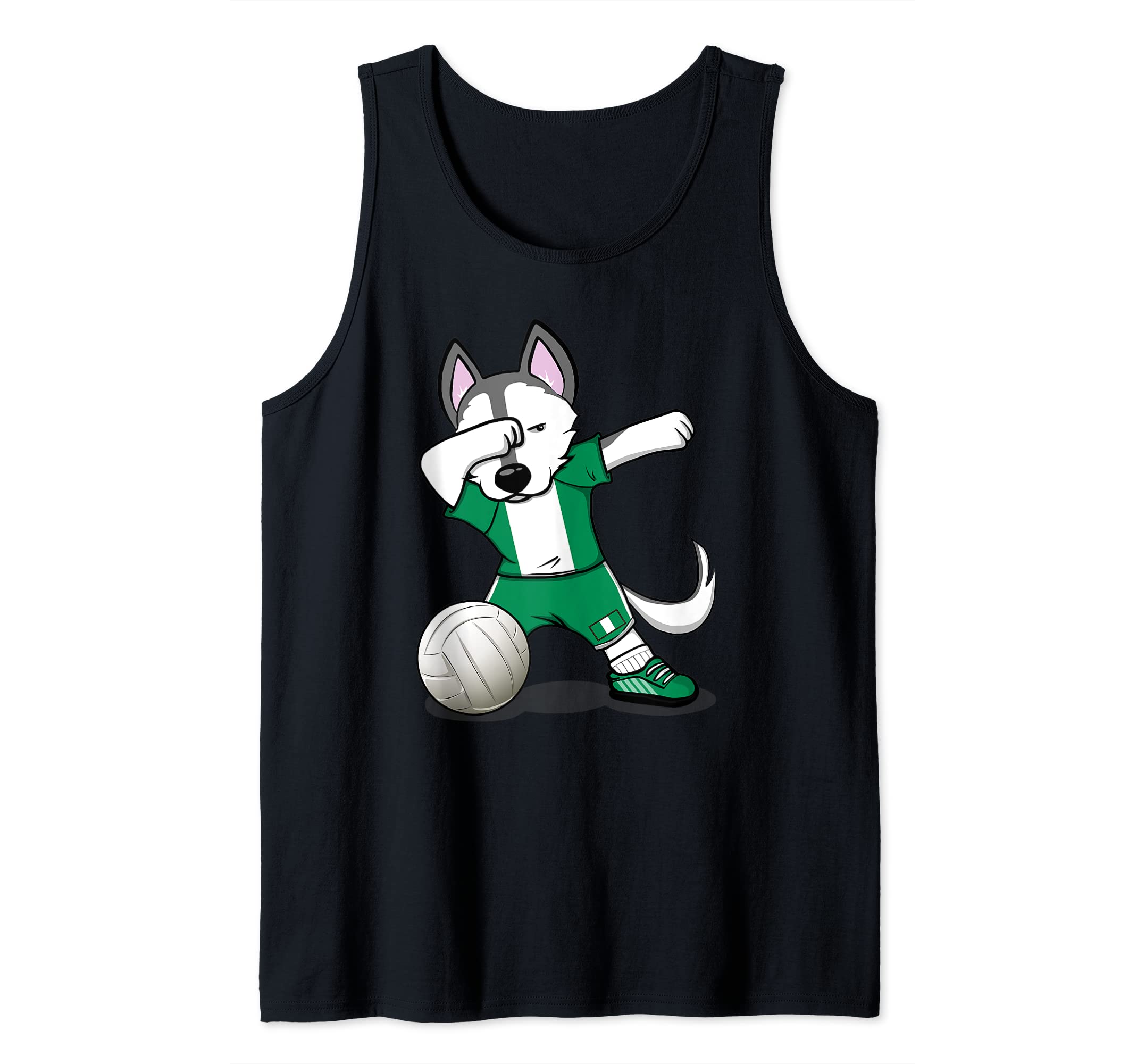 Dabbing Husky Nigeria Volleyball Fans Jersey Nigerian Flag Tank Top