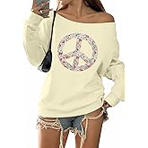 MYHALF Off the Shoulder Sweatshirt for Women Y2K Bow Graphic Pullover Tops Drop Shoulder Long Sleeve Cute Sweaters