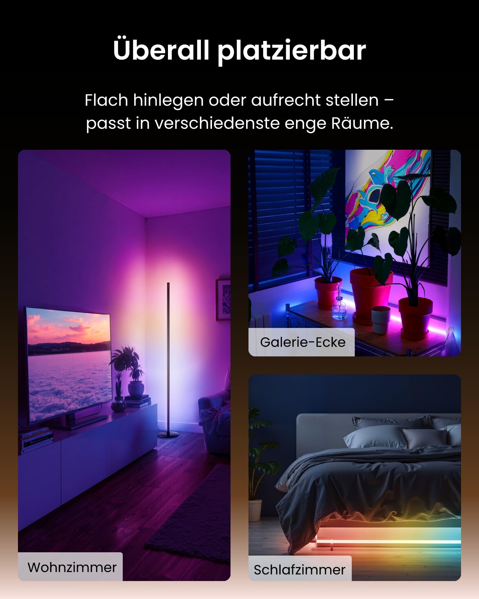 SwitchBot Matter RGBICWW Stehlampe Wohnzimmer, Warm- & Kaltweiß, Floor Lamp Dimmbar mit Apple Home, Alexa, Google Home, APP-Steuerung, Musikmodi, Szenenmodi, LED Stehlampe Schwarz für Schlafzimmer 5