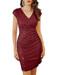 Women Sequin Bodycon Dress Wrap V-Neck Sexy Glitter