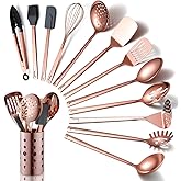 Copper Kitchen Utensils Set,13 Pieces Stainless Steel Cooking Utensils Set With Titanium Rose Gold Plating,Kitchen Tools Set With Utensil Holder For Non-Stick Cookware Dishwasher Safe (13 Packs)