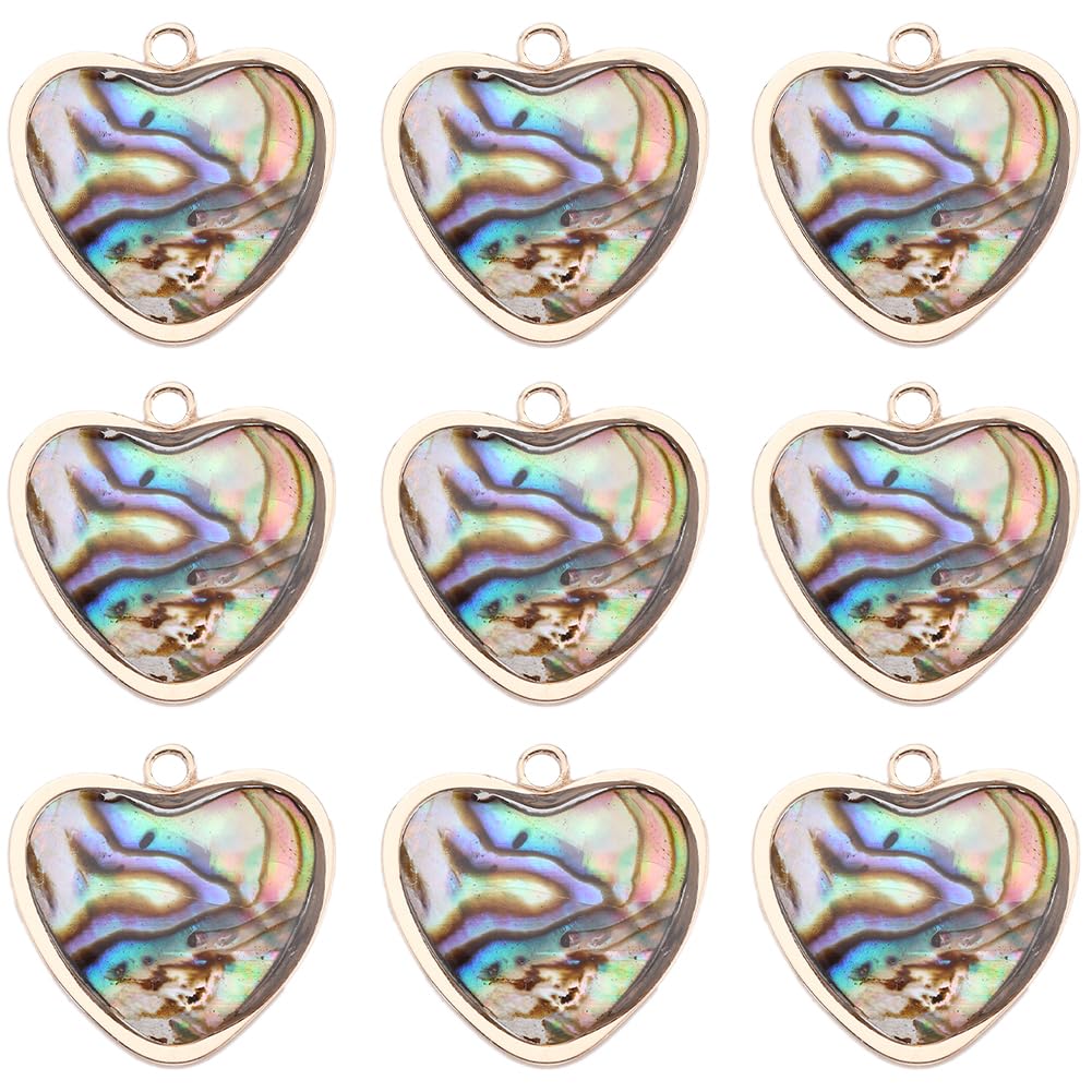 SUNNYCLUE 1 Box 10Pcs Abalone Shell Charms Heart Charms Bulk 14k Gold Plated Brass Imitation Abalones Rainbow Sea Shells Love Enamel Charm for jewellery Making Charm Women DIY Necklaces Earrings