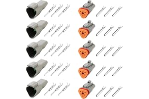 GUIRUIMOON Deutsch DT 3 Pin Connector Kit, Waterproof Male Female Plug Socket Quick Disconnect,Stamped Contacts Gauge 14-20 AWG Wire for Cars, Motorcycles.（3P 5 sets）
