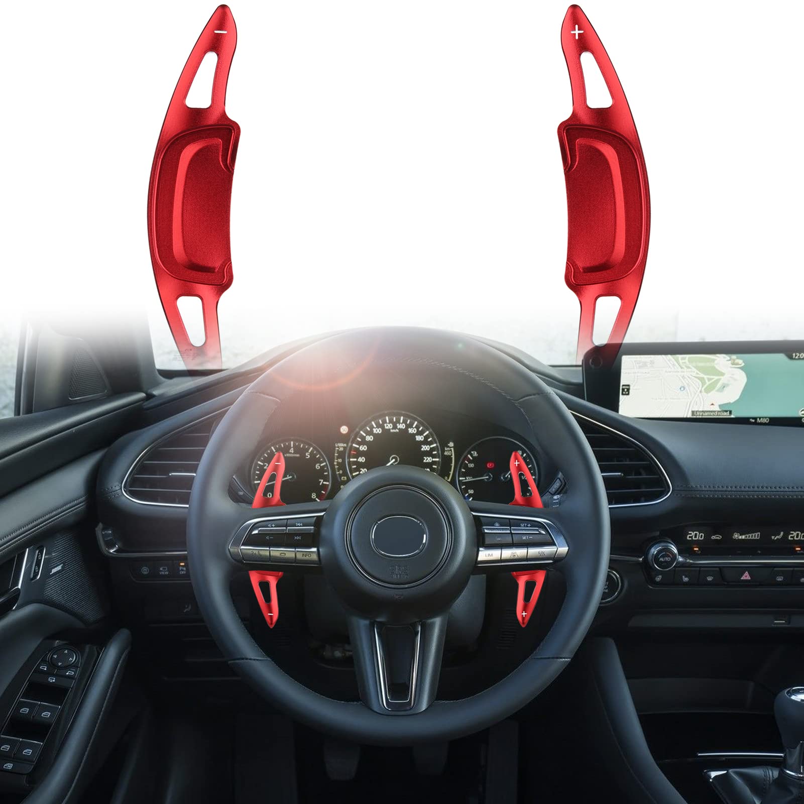 ANFOKAS for Mazda 3 CX-30 MX-30 CX-50 Accessories Sporty Car Dashboard Center Console Paddle Shifter Extension Gears Paddles Cover Trims -Red
