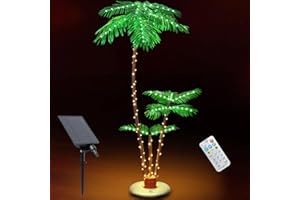 LING RUI Solar Lighted Palm Trees for Outside Patio,6Ft 3 Trunks Fake Palm Tree with 8 Mode for Tiki Bar Christmas Decor,Artificial Palm Trees for Outdoors Pool Christmas Tree Outdoor Patio Decor Hell