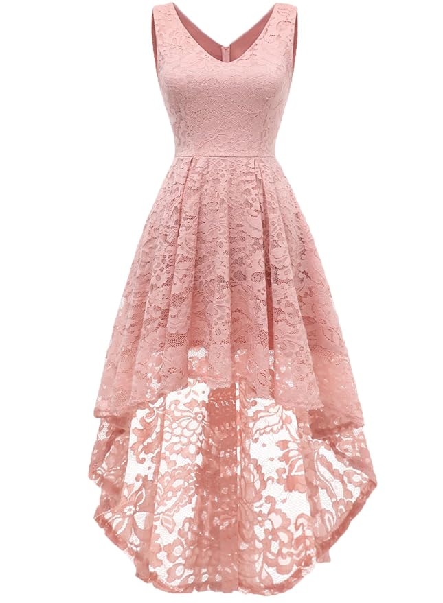 MUADRESS Vokuhila Cocktailkleider Hi-Lo Ärmellos Festliche Blumenmuster Ballkleider Spitzen