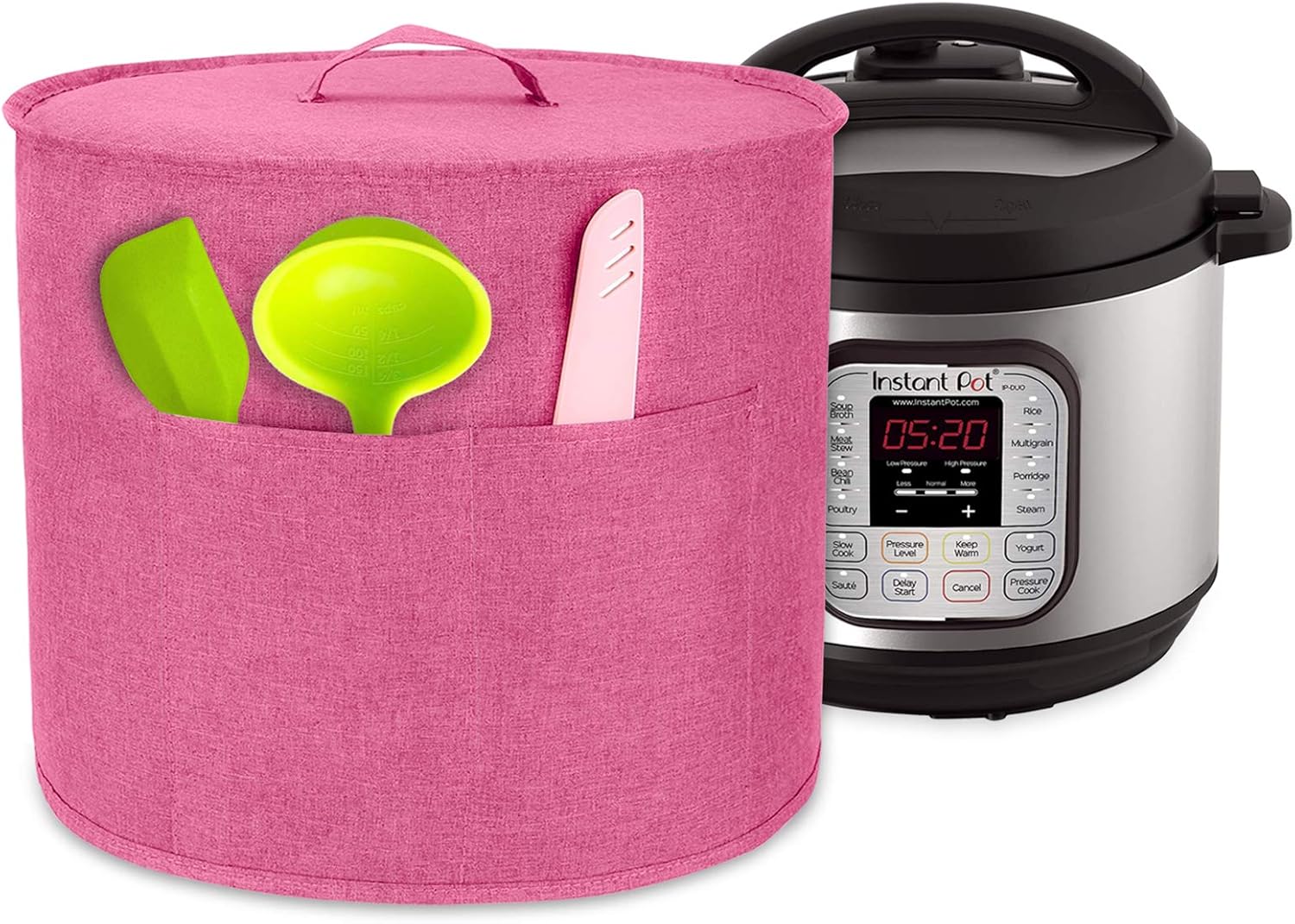 Luxja Dust Cover for 8 Quart Instant Pot, Cloth Cover with Pockets for Instant Pot (8 Quart) and Extra Accessories, Pink (Large)