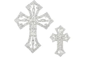 PEARLY JUN 2 Pcs Rhinestone Applique Silver White Cross Crystal Patches Clothing Diamond Trim for Dresses DIY Fabric Bridal Wedding Prom Accessories Embellishments