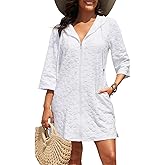 Yonique Terry Cloth Cover Up - Long Sleeve Cover Swimsuit Hooded Zipper Beach Cover-up with Pockets