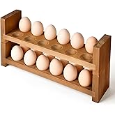 Sishynio Double Layer Egg Tray Holder Countertop - Wooden Fresh Egg Rack Stackable Storage Basket, 2 Tier Egg Organizer for Farmhouse Kitchen Refrigerator
