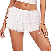 Women Layered Ruffle Shorts Y2K Lolita Bloomers Lace Trim Booty Shorts Sexy Mini Bottoms Cute Coquette Pettipants