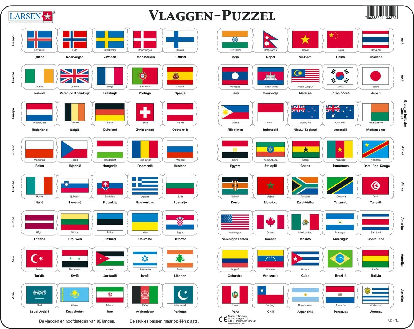 Larsen L2 Flag Jigsaw Puzzle Dutch Edition 80 Pieces Framed Puzzle