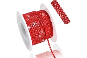 FULZTEY 10 Yards Rhinestone Close Chain,SS6 Gem Diamond Yard for Dresses Decoration,Red Rhinestone String Sparkling Rhinestones Banding Sew on Rhinestones for Clothes Crafts Accessories