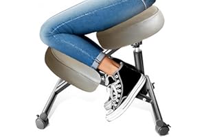 DENGTELI PU Leather Ergonomic Kneeling Chair, Adjustable Home and Office Stool with Thick Pads and Flexible Lockable Brake Wheels for Back Pain Relief（Dark Brown）