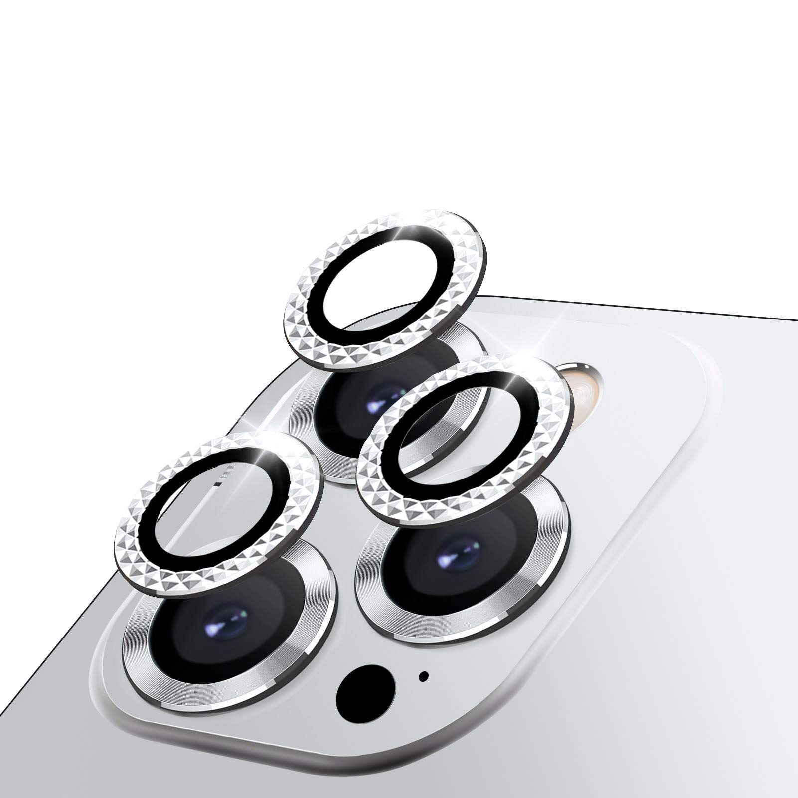 LucBuy Camera Lens Protector for iPhone 12 Pro Max, Premium HD Tempered Glass Aluminum Alloy Individual Ring Circle Lens Screen Cover Film,Anti-Scratch Lens Protector Sticker (Sparkling)