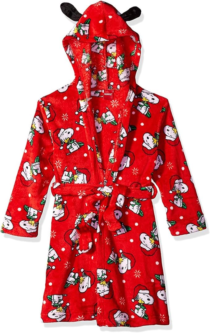 Komar Kids Peanuts Snoopy Girls Holiday Fleece Hooded Bathrobe Robe