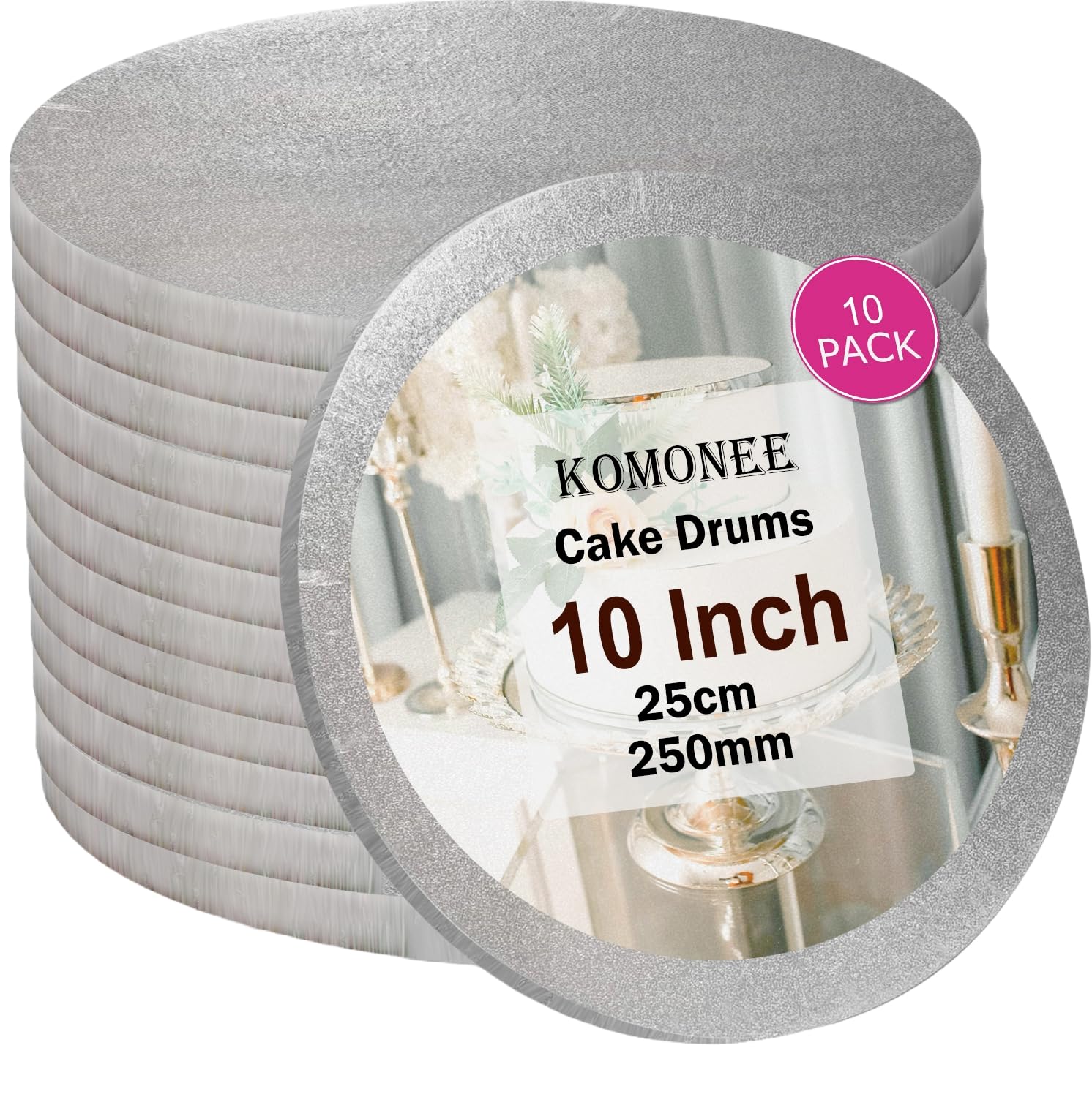 Cake Drum Boards 10" Inch Silver Round Baking Base For Home Parties Weddings Birthdays Cupcakes Display Stand (Pack Of 10)