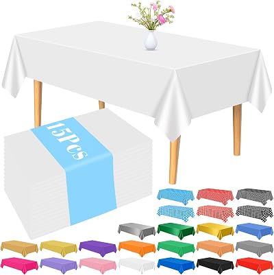 PLULON White Tablecloth 15 Pcs 137 x 274 cm PEVA Plastic Rectangular