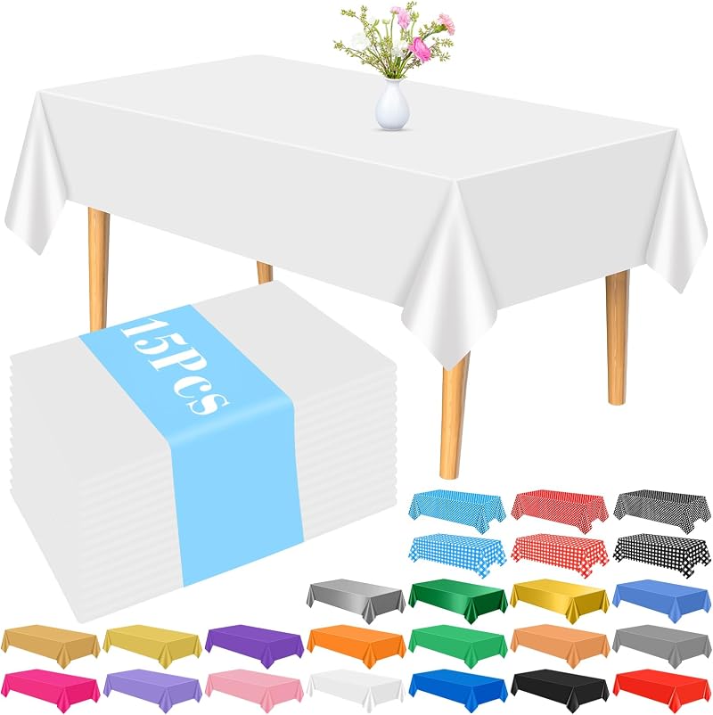PLULON White Tablecloth 15 Pcs 137 x 274 cm PEVA Plastic Rectangular