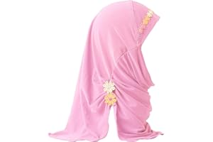 Suillty Kids Girls One Piece Muslim Hijab Scarf Floral Lace Hear Wrap Islamic Full Head Scarf Shawls