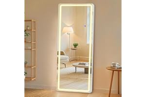 Sweetcrispy 64"x21" Full Length Standing Mirror with LED Lights, Lighted Floor Mirror with Stand, Aluminum Alloy Thin Frame, White