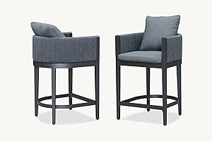 PURPLE LEAF Outdoor Counter Height Bar Stools Straight Leg Set of 4 Patio Bar Stools Modern Olefin Weaving Counter Stools with Backrest Pillow for Outdoor or Indoor Garden Balcony Lawn Grey