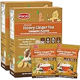 Pocas Instant Honey Ginger Tea, Turmeric Flavor 2-Pack, 20 Packets/Box | 40 Instant Tea Sachets Made with Real Ginger, Honey &amp; Pure Cane Sugar | Perfect for Home, Office, Travel | Enjoy Hot or Cold