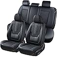 Coverado Car Seat Covers Full Set, Black Seat Covers for Car with Lumbar Support, Nappa Leather Seat Covers Waterproof Car Seat Protectors Universal Fit for Most Cars SUV Trucks
