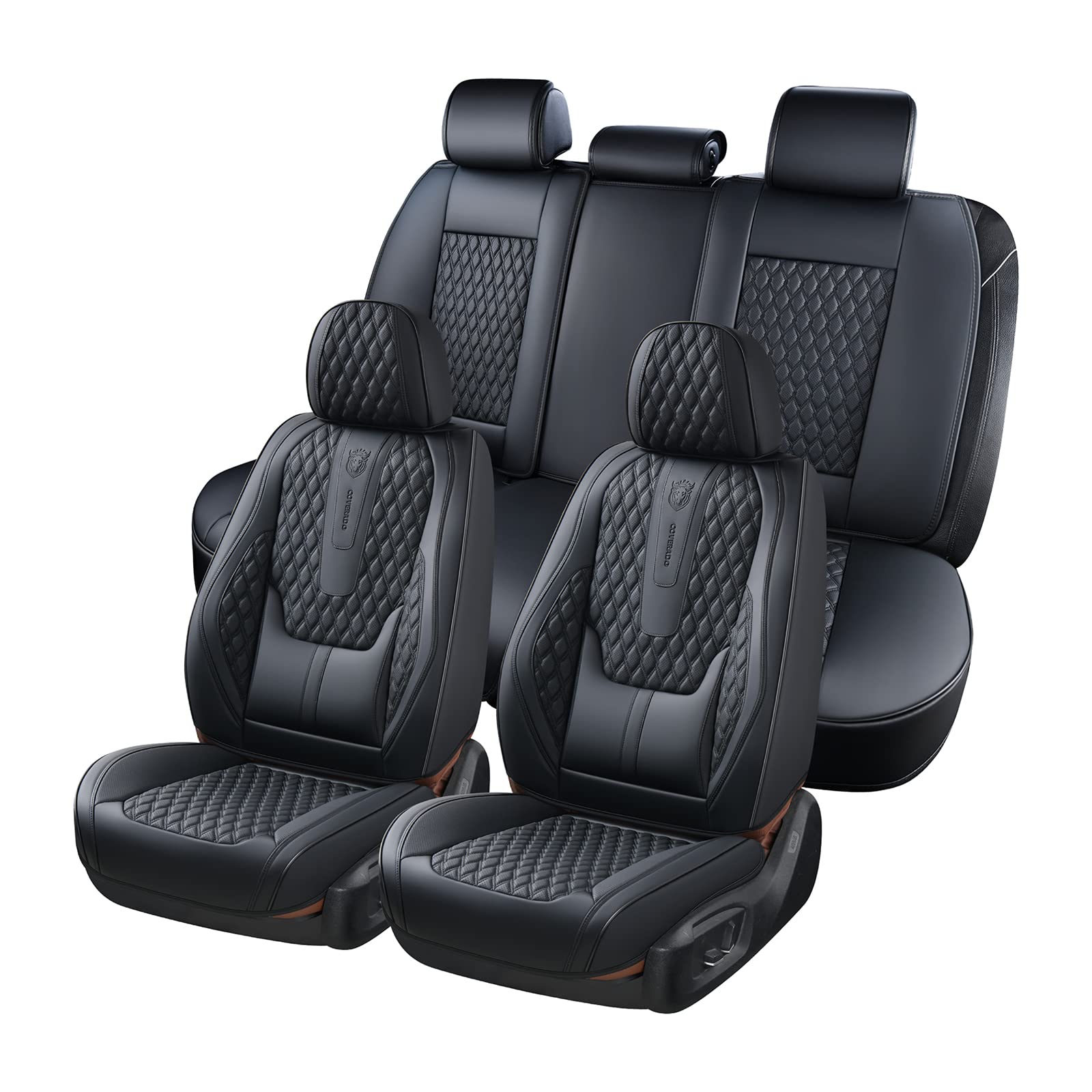 Photo 1 of (only back seats) Coverado Car Seat Covers Full Set, Black Seat Covers for Car with Lumbar Support, Nappa Leather Seat Covers Waterproof Car Seat Protectors Universal Fit for Most Cars SUV Trucks