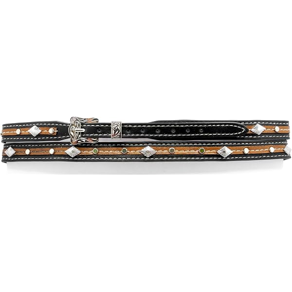 9341 Genuine Leather Hat Band With Woven Center Trim And Adjustable Buckle Leather Cowboy Hat Band With Buckle - 1/2 main image 4