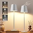 Cordless Table Lamps Set of 2, Portable LED Desk Lamp, Battery Operated Lamp, Wireless Rechargeable Lamp, 3 Color Stepless Small Table Lamp for Restaurant, Bar, Party, Camping and Bedroom - White