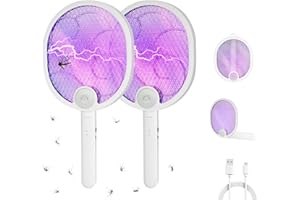CAREFYPRO 2 Pack Electric Fly Swatter Racket, Large 2 in 1 Bug Zapper Racket, Fly Killer and Mosquito Trap Lamp, USB Rechargeable with 1200mAh Battery for Indoor and Outdoor Home Backyard Patio Camping
