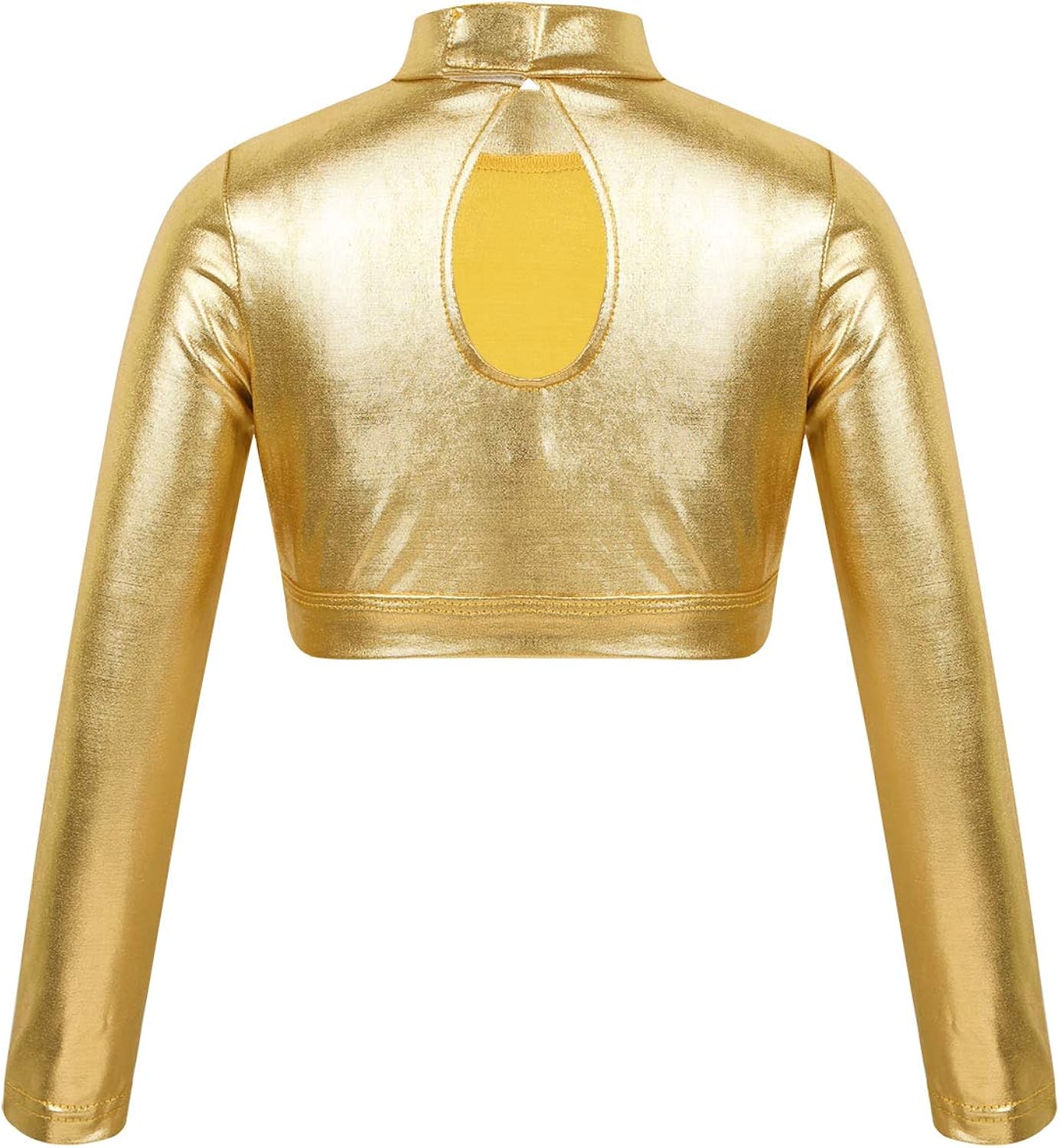 moily Big Girls Metallic High Turtle Neck Crop Top for Gymnastics/Dance/Workout Cami Tee Performance: Clothing