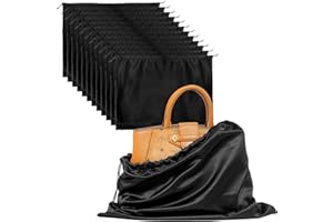 ELTNEGSA 12 Pcs Silk Purse Organizer Dust Cover Drawstring Bags Shoe Bag for Travel Satin Dust Bags for Purses Handbags Shoes Boots,Black(19.6 * 15.7 in)