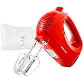 OVENTE 5-Speed Electric Hand Mixer with Storage Case,150W, Red HM151R | Stainless Steel Whisks, Compact Portable Design, Lightweight Handheld Mixer for Baking &amp; Cooking