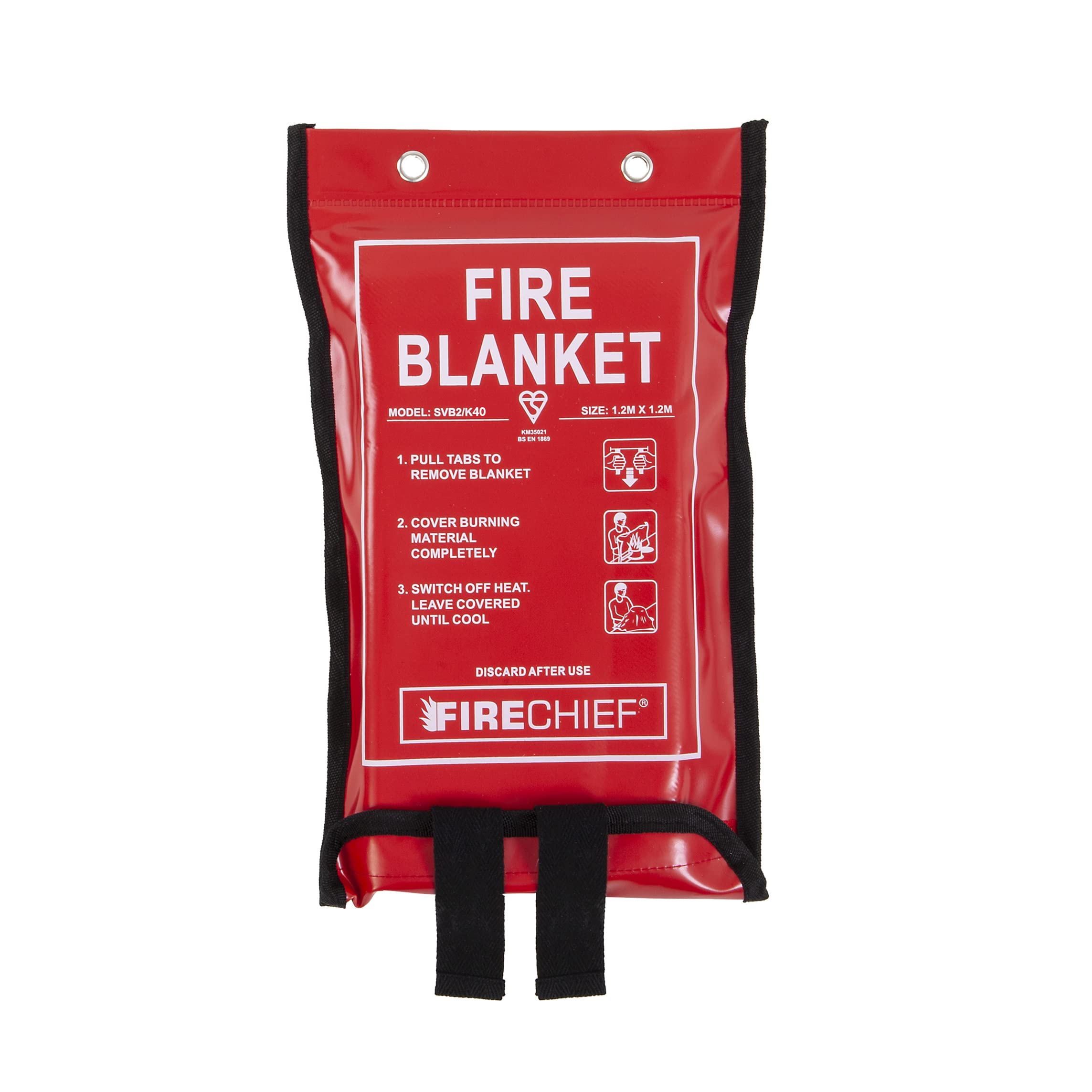 Firechief Kitemarked Fire Blanket 1.2m x 1.2m, Soft Case, Red - Medium Emergency Fire Blanket For Home, Kitchen, Garage - Kitemark Certified to BS EN 1869 - SVB2/K40 Model