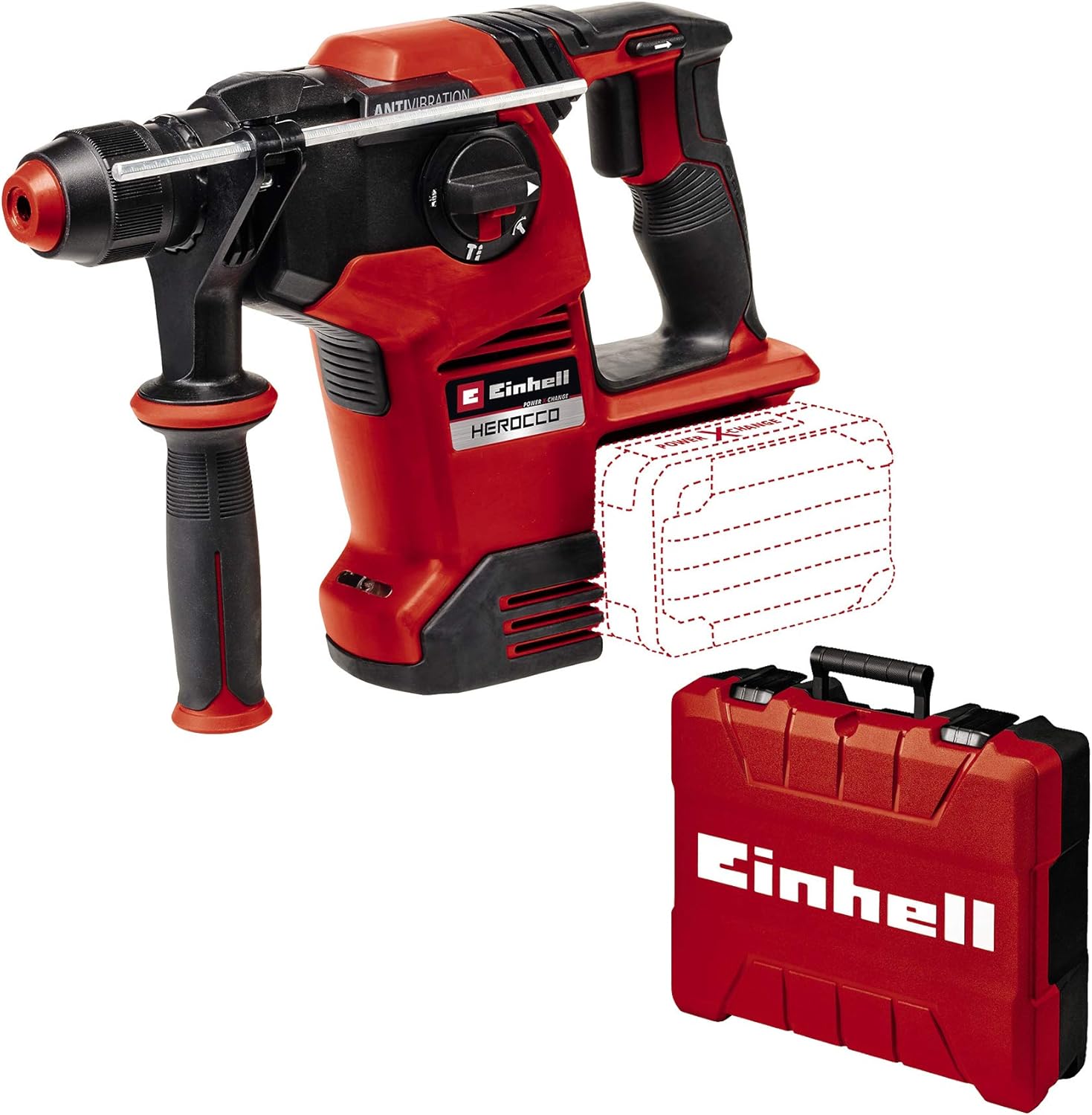 Einhell Martillo perforador con batería HEROCCO 36/28 Power X-Change (Li-Ion, 2x 18 V, Twin-Pack, 3.2 Joule, 29 Nm, motor sin escobillas, portaherramientas SDS+, incl. e-box, sin batería ni cargador)
