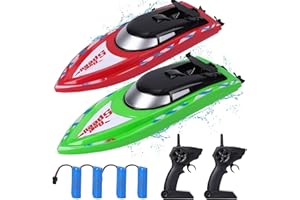 FunsLane 2 Pack Remote Control Boats for Pools and Lakes, High Speed RC Boat for Kids or Adults, 10 kmH 2.4 GHz RC Boats for Boys 4-7 8-12 Years with 4 Rechargeable Batteries