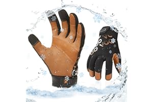 Vgo... 1-Pair -4℉ or above 3M Thinsulate C100 Winter Warm Waterproof Light Duty Mechanic Glove, High Dexterity, Anti-abrasion, Rigger Glove (Size M, Brown, GA9603FW)