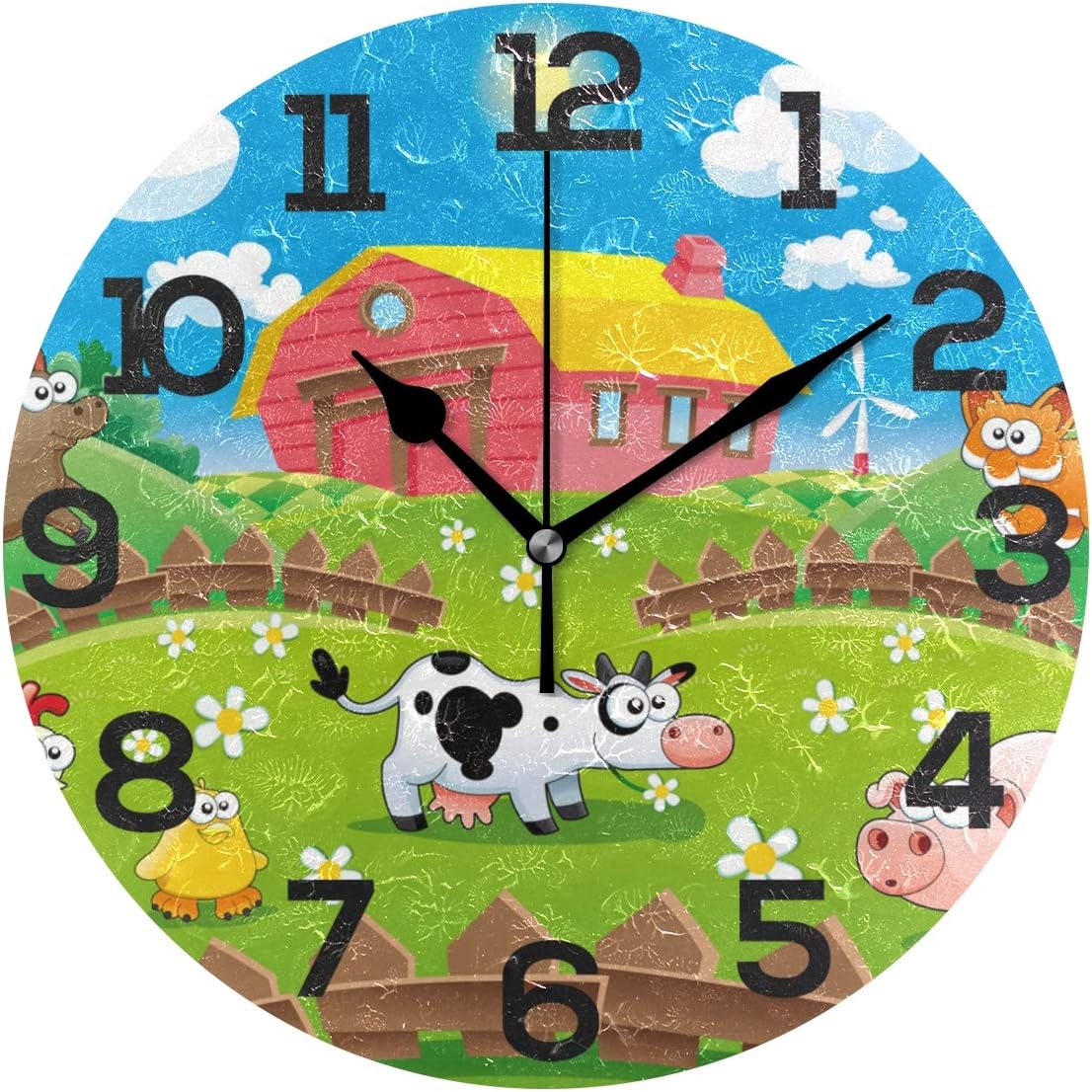 JERECY Farm Animal Cow Chicken Pig Wall Clock Silent Non Ticking Acrylic 10 Inch Home Office School Decorative Round Clock Art