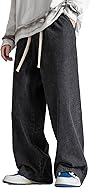 DOSLAVIDA Men's Hip Hop Jean Joggers Loose Fit Streetwear Biker Baggy Jeans Pants Stylish Printed Cargo Denim Pants