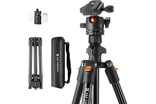 K&F CONCEPT 64 inch/163cm Camera Tripod,Lightweight Aluminum Travel Outdoor Tripods with Metal Ball Head Load Capacity 8kg/17