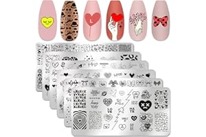 DANNEASY 6 Pieces Heart Nail Stamp Valentine's Day Nail Stamping Plate Nail Stencils Stamping Plates for Nails Manicure Template Nail Art Tools DIY Nails Accessories (Heart Series)