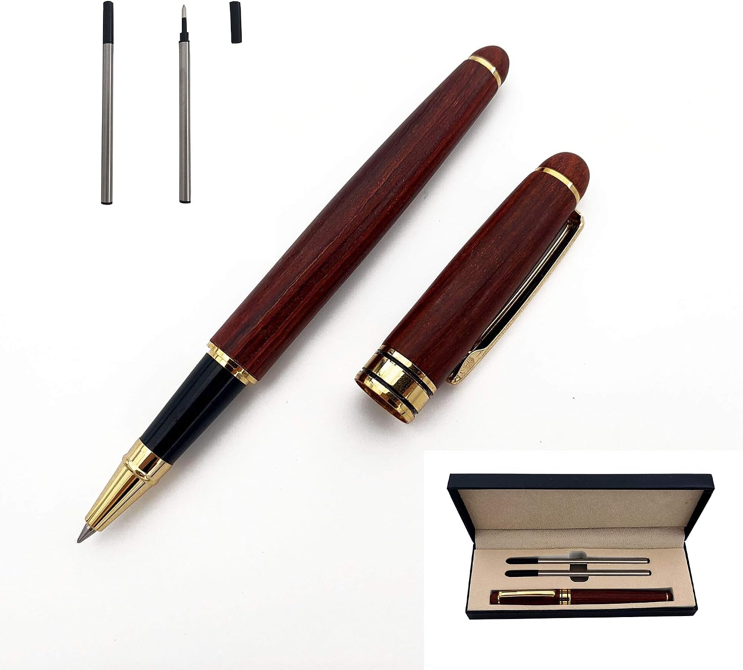 Accod High-grade Redwood Ballpoint Pen Signature Pen Wooden Ballpoint Pen with Two Replaceable Refills Nice Gift for Business Partner,Colleagues and Friend-Gift Box