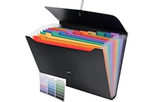 Lamitocs Expanding File Folder A4,13 Pockets File Organiser with Colored Tags, Paperwork A4 Plastic Wallet Document Storage E