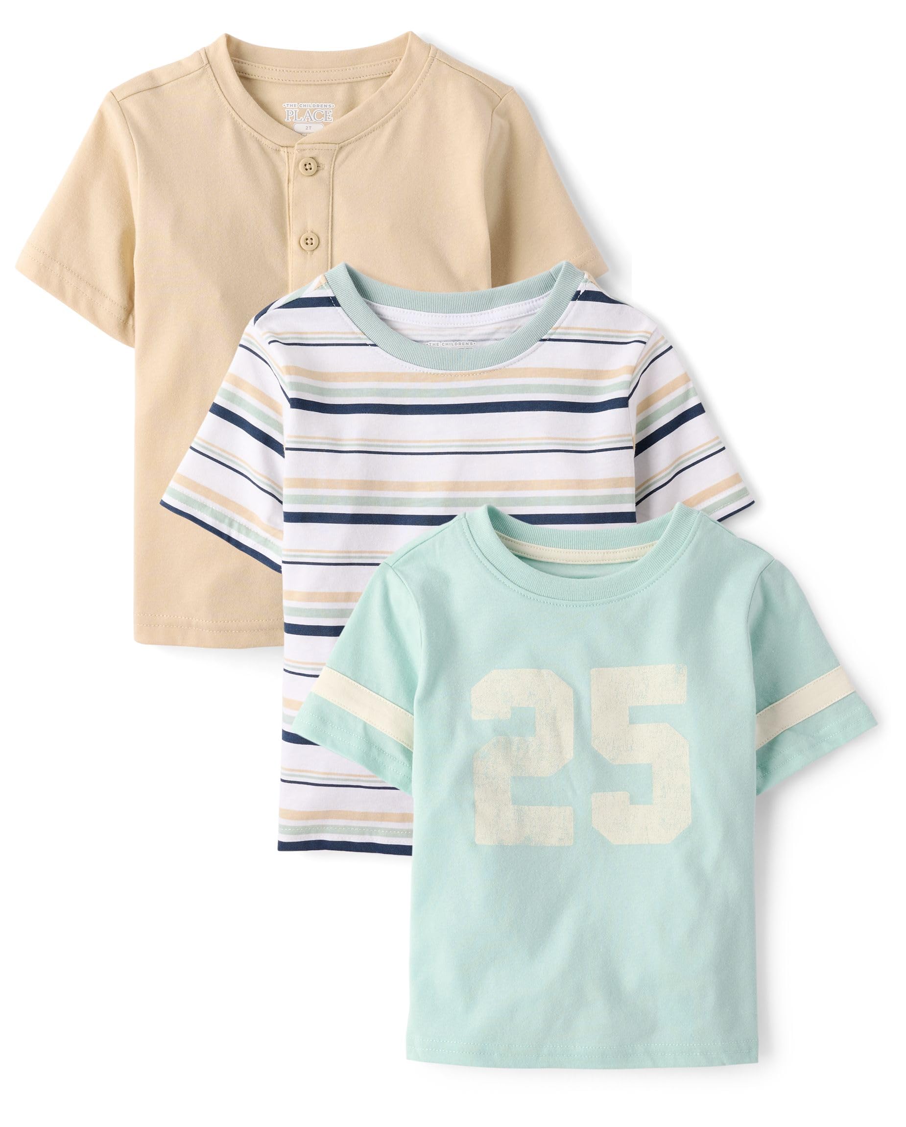 The Children's Place,Baby Boys,and Toddler Short Sleeve Crew Neck Tees,Varsity 3-Pack,6 Months,9 Months Image