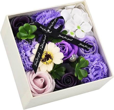 Amazon ソープフラワー 方形ギフトボックス 石鹸花 造花 枯れない花 香りがある プレゼント 贈り物 ギフト 誕生日 記念日 お見舞い 感謝 お礼 メッセージカード付き 手提げ袋付き 花 観葉植物 フラワーギフト オンライン通販