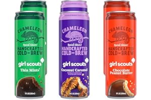 Chameleon Cold Brew Coffee Latte Variety Pack, Includes Girl Scout Thin Mint, Coconut Caramel & Peanut Butter, 8 oz Canned Coffee (6 pack)