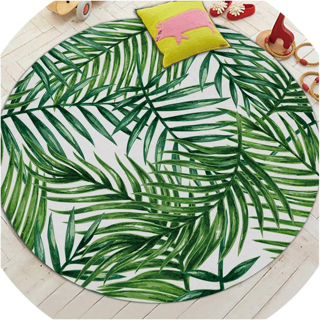 Almighty-Shop Round Carpets for Living Room Green Tropical Printed Parlor Bedroom Chair Rugs Toilet Bath Decorate Non-Slip Door Mat,3,120Cm Diameter