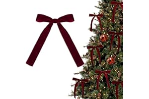 OVQ 24 Pcs Red Vintage Velvet Christmas Bows Ornaments - Luxury Velvet Ribbon Bows for Christmas Tree Decor, Xmas Home Decoration (Burgundy)